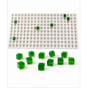 18mL Square Gummy Mold - 187 Cavities with translucent emerald green square gummies