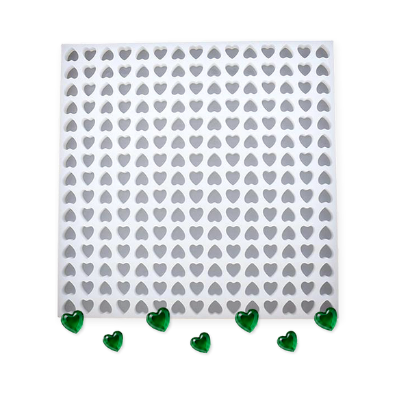 2mL Heart Gummy Mold - 225 Cavities with emerald green heart gummies