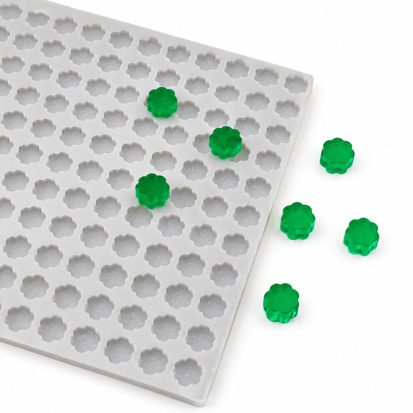 3.5mL Flower Gummy Mold - 176 Cavities with emerald green gummies