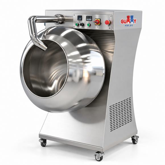 Opposite angle of 400mm Gummy Molds chocolate panning and coating machine