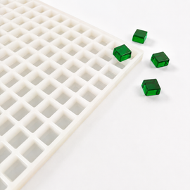 4mL Square Gummy Mold - 192 Cavities with emerald green gummy samples on white background