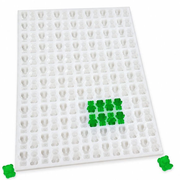 5mL Gummy Bear Mold - 168 Cavities with emerald green gummy bears